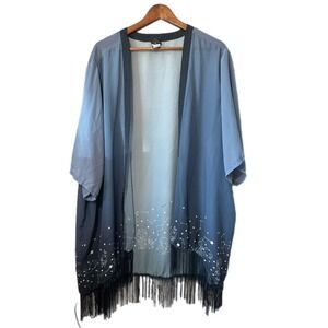 Disney Lilo & Stitch Kimono Women 4 Blue‎ Ombre Fringe Constellation Excellent
